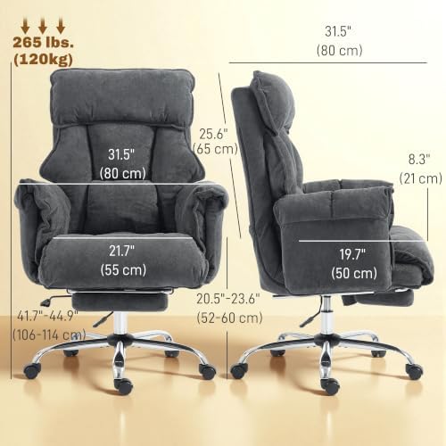 HOMCOM Desk Chair Comfy Recliner with Foot Rest Extra Wide Seat Dark Gray - Image 3