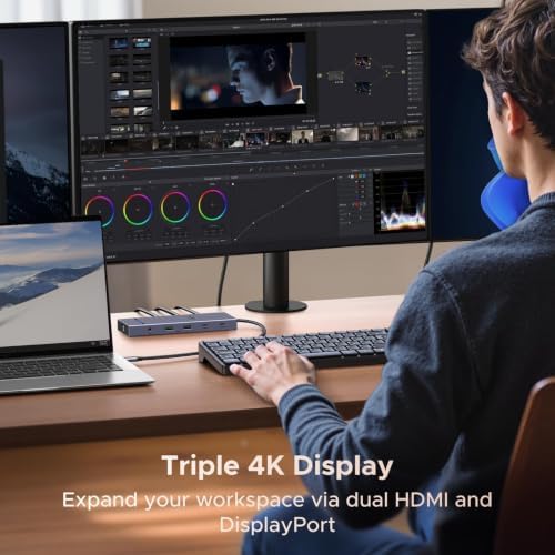 UGREEN USB C Docking Station Triple Monitor 4K, 12-in-1 Dock with 2xHDMI+DP - Image 3