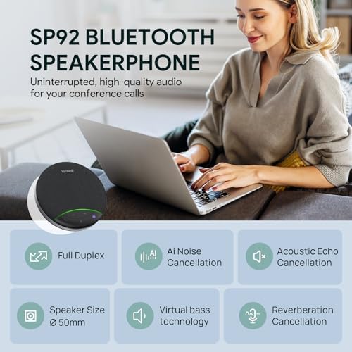 Yealink Sp92 Conference Speaker and Microphone Teams Certified Mic with Al Noise Cancelling 20H Call Time USB Speakerphone for Small Meeting Room, Bluetooth Speaker for Computer/Laptop - Image 2