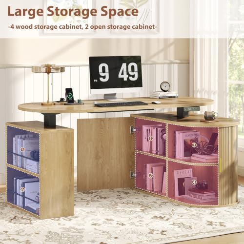 HSH Electric Standing Desk with Storage Cabinet Oak 60" Home Office Desks - Image 4