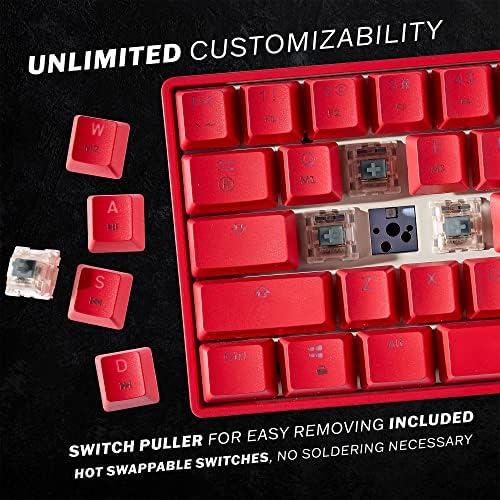 HK Gaming GK61 Mechanical Gaming Keyboard 60 Percent | 61 RGB Rainbow LED Backlit Programmable Keys | USB Wired | for Mac and Windows PC | Hotswap Gateron Optical Red Switches | Red - Image 3