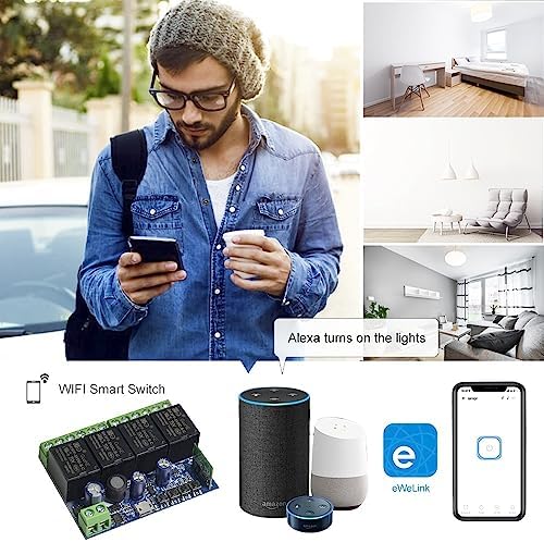 Ewelink WiFi Wireless Smart Relay Module USB 5v 4 Channel Inching Self-Lock Latched Dry Contact Remote Switch for Access Control, Garage Door,Home Automation, Compatible with Alexa Google Home - Image 5