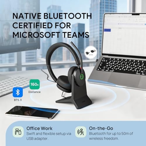 Yealink BH74 AI ANC Wireless Headset with Mic for Work with Charging Dock - Image 5