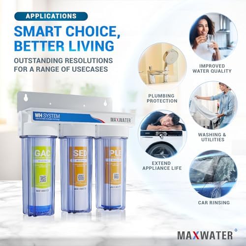 Max Water 3 Stage (Good for City & Cottage Water) 10 inch Standard Water Filtration System for Whole House - Pleated Sediment + Sediment + GAC - ¾ Inlet/Outlet - Model : WH-SC7 - Image 5