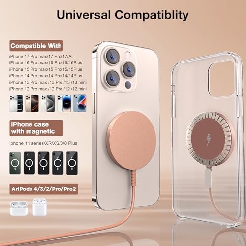 Magnetic Wireless Charger for iPhone: Compatible with Magsafe Charger iPhone 17 16 15 14 13 12 Series & Airpods 4 3 2 Pro-Fast 15W Max Charging Pad Strong Magnet, Dual USB-C/A Ports-Home Office Travel - Image 2