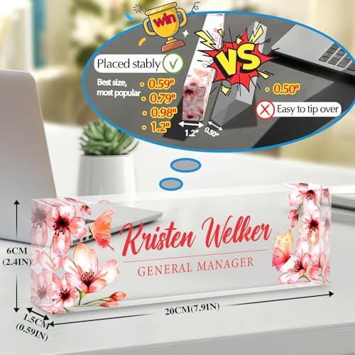 Custom Office Name Plate for Desk - Desk Name Plate Personalized Gifts for Coworkers, Boss, Employees, Teacher, Nurse - Office Desk Decor for Women Men - Employee Appreciation Gifts (Pink Flowers) - Image 2