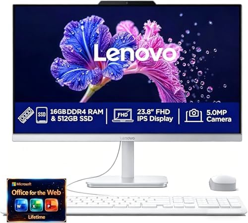 Lenovo 24" FHD All-in-One Desktop Computer - 16GB RAM - 512GB SSD - Intel 13th 8 Cores i3 CPU (Beat 11th i5) - Keyboard and Mouse - Windows 11 - Office 365 for The Web by Unknown