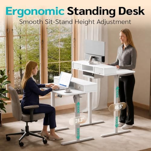 40" x 24" Electric Standing Desk with Dual Drawers, White - Image 4