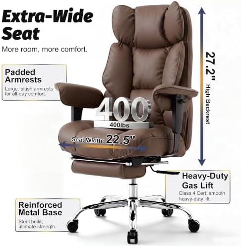 Efomao Executive Office Chair 400lbs,Brown Big and Tall Desk Chair - Image 2