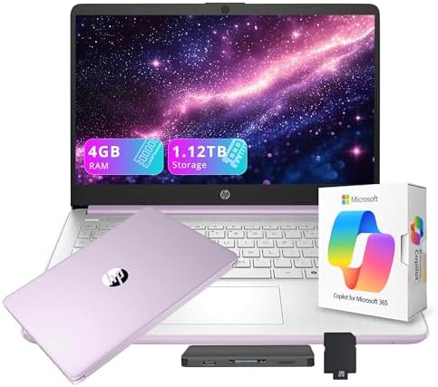 HP Stream 14" HD Student&Business Laptop with AI Copilot, Intel Processor N150, 4GB RAM, 1.12TB Storage (128GB UFS + 1TB Docking Station), 1 Year Office 365, 720p Webcam, Win 11, Lavender Purple by Unknown