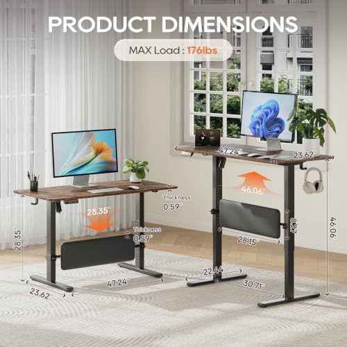 MALOL 47" x 24" Height Adjustable Electric Standing Desk, Rustic Brown - Image 3