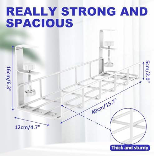 Under Desk Cable Management Tray No Drill Steel Tray White - Image 6
