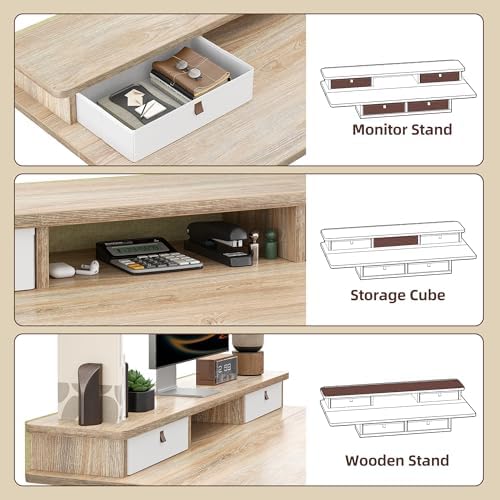 TIQLAB 48 * 28 Inch Standing Desk with Four Drawers, Electric Sit Stand Table, Stand Up Desk Adjustable Height with Storage Shelf, Splice Board, Maple - Image 4
