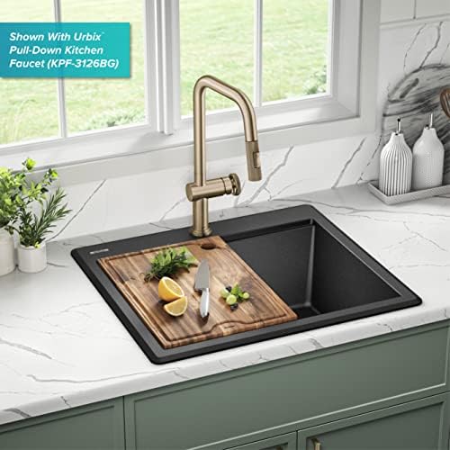 KRAUS Bellucci 25-inch Granite Workstation Drop In Top Mount Single Bowl Kitchen Sink in Metallic Black with Accessories, KGTW12-25MBL - Image 2
