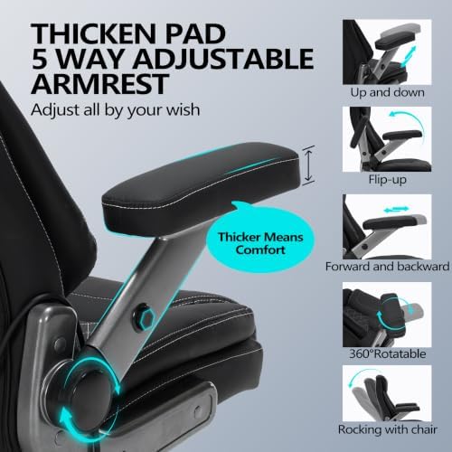 600lbs Big and Tall Office Chair with Lumbar Support 5 Way Adjustable Armrest Heavy Duty Ergonomic Office Chair Executive OfficeChair Oversized and Extra Wide (Black) - Image 3