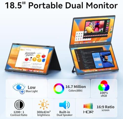 MAGICRAVEN Portable Dual Monitor for Laptop, Foldable Laptop Screen Extender, Plug & Play No Driver, 1080P FHD IPS 100Hz Triple Screen for Travel & Office, Compatible with Mac, Windows -18.5" - Image 3