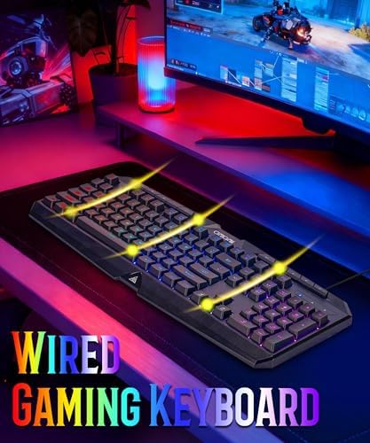 Light Up Gaming Keyboard Wired for PC PS5 Computer, USB Plug & Play, Quiet - Image 5