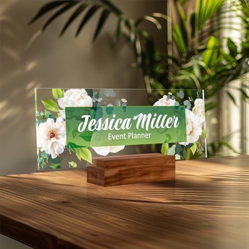 Personalized Acrylic Desk Name Plate with Walnut Wood Base - Image 2