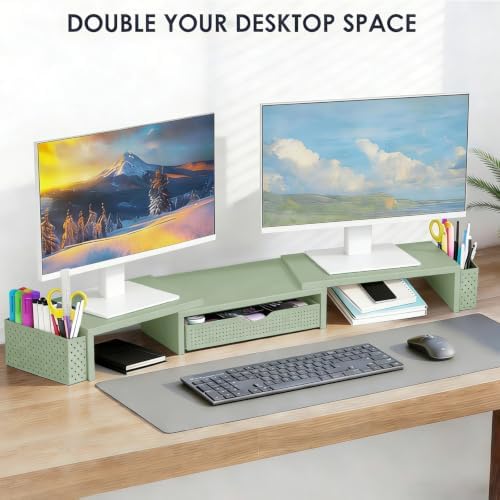 Spacrea Dual Monitor Stand Riser with Drawer and 2 Pen Holders - Image 6