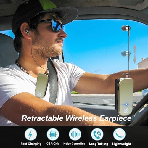 Retractable Wireless Headset Headphone Stereo Earphone V5.0 Noise Cancelling Mic Clip on Earpiece Comfortable HandsFree Headset 20Hrs Talking Time Sports Business Trucker Driver Earbud - Image 2