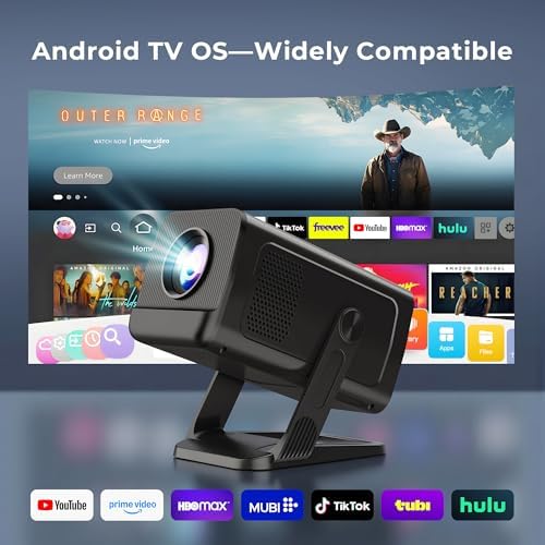 Mini Projector for Bedroom with WiFi and Bi-directional Bluetooth 1080P 4K Support Smart Android TV OS Built-in Apps Auto Keystone Compatible with Netflix, YouTube, Prime Video, Disney+ Black - Image 2