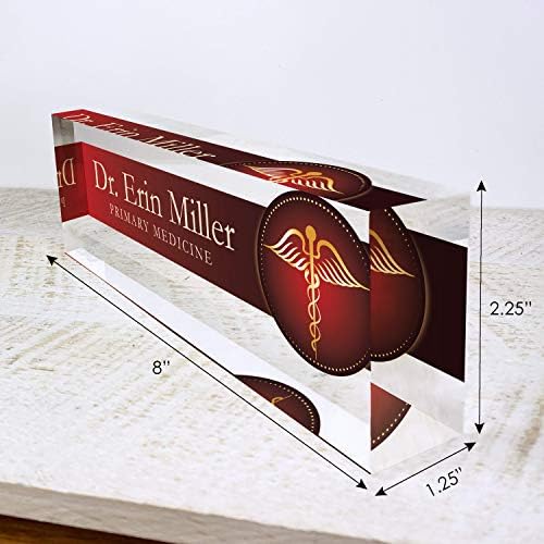 Artblox Office Desk Name Plate Personalized | Custom Name Plates For Desks | Medic Design On Clear Acrylic Glass | Cute Office Desk Accessories Customized Gifts - (8" x 2.5") - Image 3