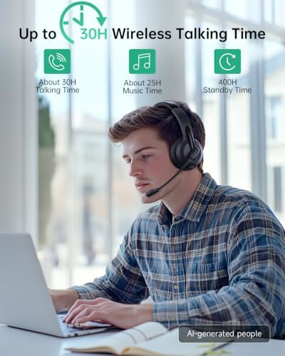 AOC Wireless Headset with Mic for Work, AI Noise Cancelling, Bluetooth - Image 6