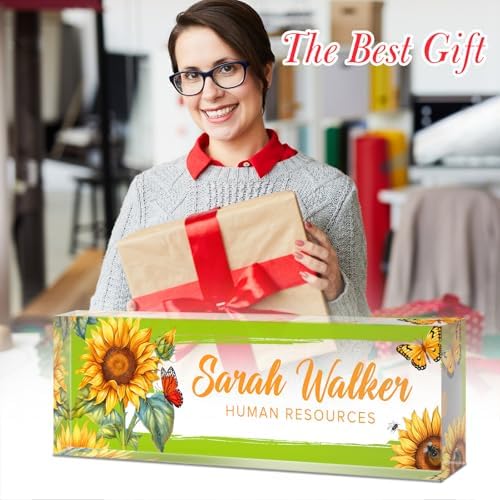 Custom Name Plate for Desk - Desk Name Plate Personalized - Acrylic Office Desk Accessories - Appreciation Gifts for Coworkers Employee Teacher Staff Boss - Office Decor for Women Men (Sunflowers C) - Image 5