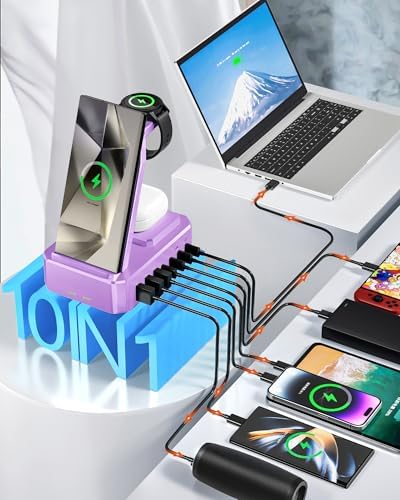 300W Wireless Charger for Samsung,Zutspzss 10 in 1 Wireless Charging Station, 65W USB C Fast Charging Stand for Samsung S25 Ultra/S24/S23/S22/Z Fold,Galaxy Watch Ultra7/6/5,Galaxy Buds,Purple - Image 6