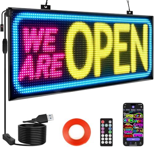 Rayhome Dual Row LED Open Sign, 37"x14" Colorful Huge Bright Advertising Open Signs for Business, Programmable Electric Scrolling Display with Remote for Business Store Bar Hotel by Rayhome