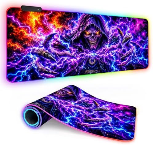 Halloween Skull RGB Gaming Mouse Pad Large Extended Desk Mat 35.4 x 15.7 inch LED Glowing Mousepad Light Up Keyboard Pad Non-Slip Rubber Base by LEIWEIHOPE