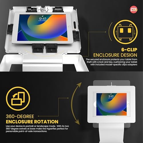 CTA Digital Anti-Theft Mobile Workstation Locking Floor Stand Kiosk w/ Secure Enclosure, Keyboard Tray & Storage for iPad A16 - iPad Pro 11" M4 - Air 11"M3 & M2 Galaxy Tab A & More White (PAD-PARAFWK) - Image 5