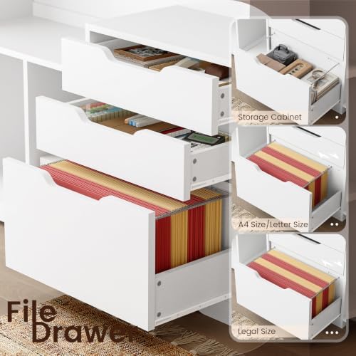 SEDETA 59" L Shaped Standing Desk with 3 Drawers Storage and Bookshelves - Image 6
