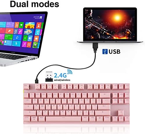 MOTOSPEED 2.4GHz Wireless/Wired Mechanical Gaming Keyboard White Backlit/Durable Battery,Type-C Gaming/Typist Keyboard for Mac/PC/Laptop(Pink, 87 Key Red Switches) - Image 2