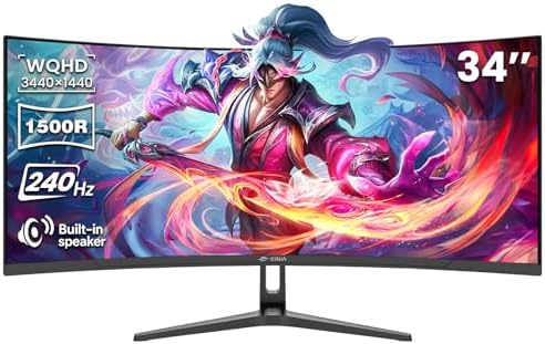 CRUA 34" WQHD 240Hz Ultrawide Curved Gaming Monitor, 1500R, FreeSync, Black - Image 2