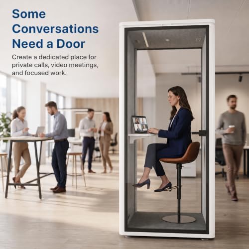 Uncaged Ergonomics Small Office Pod, 1-Person Acoustic Office Phone Booth with Ventilation, LED Lighting and Power, White - Image 3