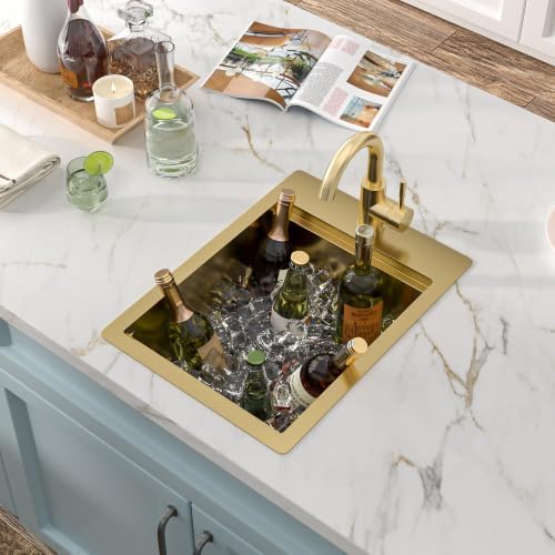 14"x19" Gold Bar Prep Sink Drop In Workstation with Faucet Combo - Image 2