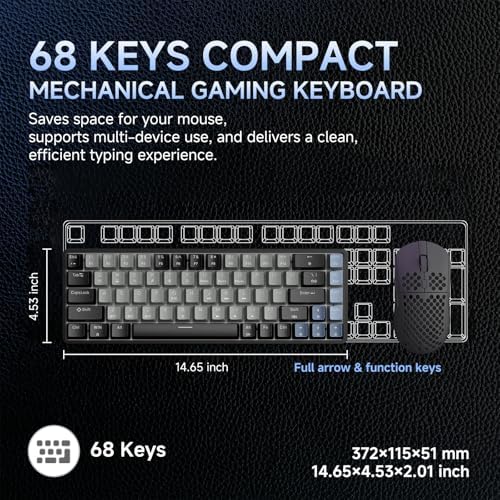 DIERYA DK68 60% Wireless Mechanical Gaming Keyboard, 3-Mode, Bluetooth 5.0/2.4G/USB-C, RGB Backlit, 68-Key Compact Mini for Windows, Mac, Linux - Linear Red Switch - Black/Grey - Image 3