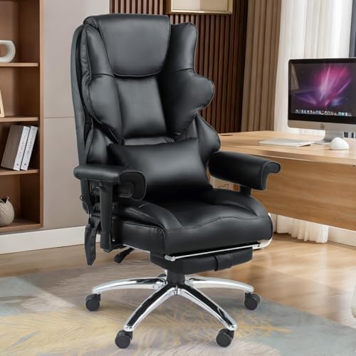 Vibration Massage Heated Office Desk Chair with Foot Rest, Black - Image 2