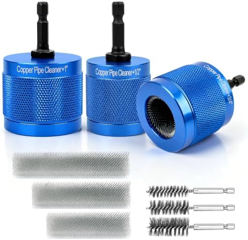 Windspeed 3+6P Copper Pipe Cleaner 1/2 3/4 & 1 in Drill Hex Shank Copper Fitting Cleaner with 3 Wire Bore Brushes 3 Replaceable Built in Brush Bars Cleaning Drill Attachment for Remove Pipes Rust by WINDSPEED