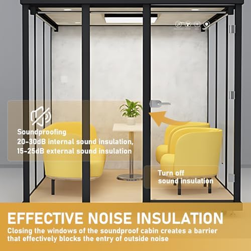Office Sound Booth with Audio Privacy - Modern Soundproof Booth Includes Black Transparent Glass Design,Freestanding Office Room with Light, Fans,Casters for Negotiation,Meeting(86.61IN) - Image 3