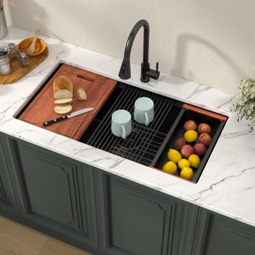 Lordear 36 Inch Black Undermount Kitchen Sink Workstation SUS304 16 Gauge - Image 3