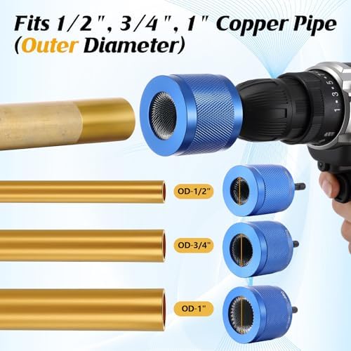 Copper Pipe Cleaner for Drill Set, 1/2", 3/4", 1", Blue - Image 3
