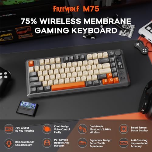 Free wolf M75 Wireless Gaming Keyboard Mechanical Feel Membrane - Dark Grey - Image 2