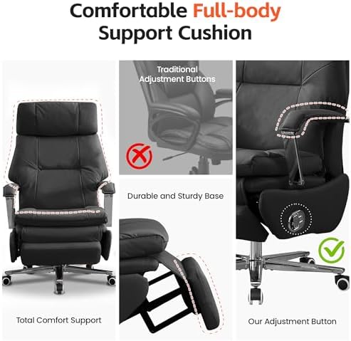 HUBSON 360° Swivel Big and Tall Executive Office Chairs, Faux Leather Black - Image 5