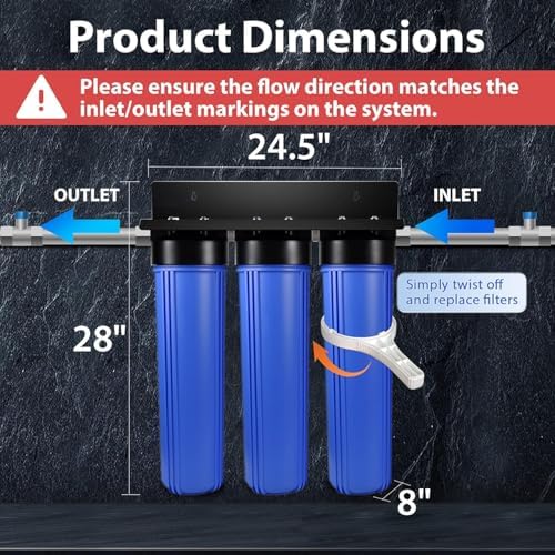 iSpring WGB32B-KS+AHPF12MNPT16X2 3-Stage Whole House Water Filter, Reduces Heavy Metals, Hydrogen Sulfide, Chlorine, Chloramine, Sediments w/ 3/4'' Push-Fit Braided Stainless Steel Hose Connectors - Image 5