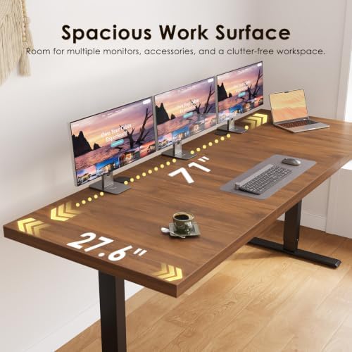 OffiGo 71 Inch Executive Electric Standing Desk Height Adjustable, Walnut - Image 7