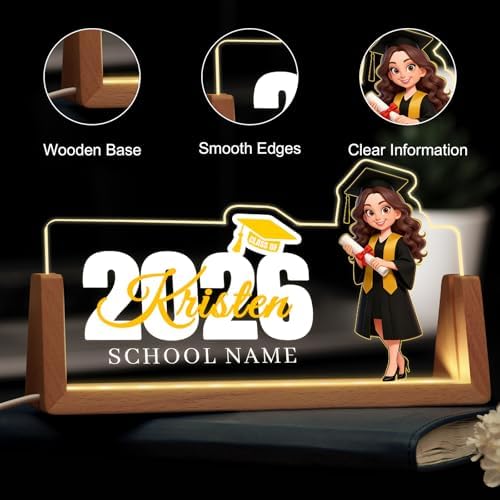 Custom Light Up Name Plate for Desk, Desk Name Plate Personalized with Logo, Employee Appreciation Gift, Personalized Office Gifts for Boss Coworkers Teacher, Office Decor for Women Men (Graduation style for girls) - Image 4