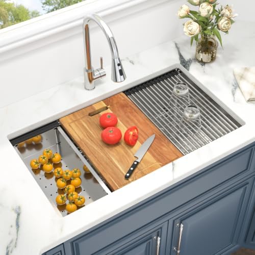 33 Double Bowl Kitchen Sink Undermount Stainless Steel Low Divide - Image 2