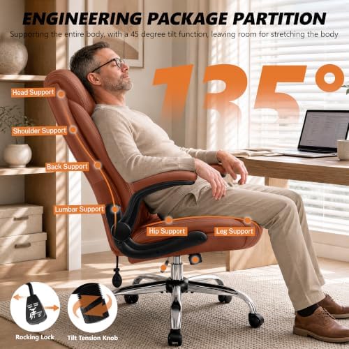 Office Chair, Executive Leather Desk Chair with Lumbar Support - Image 4